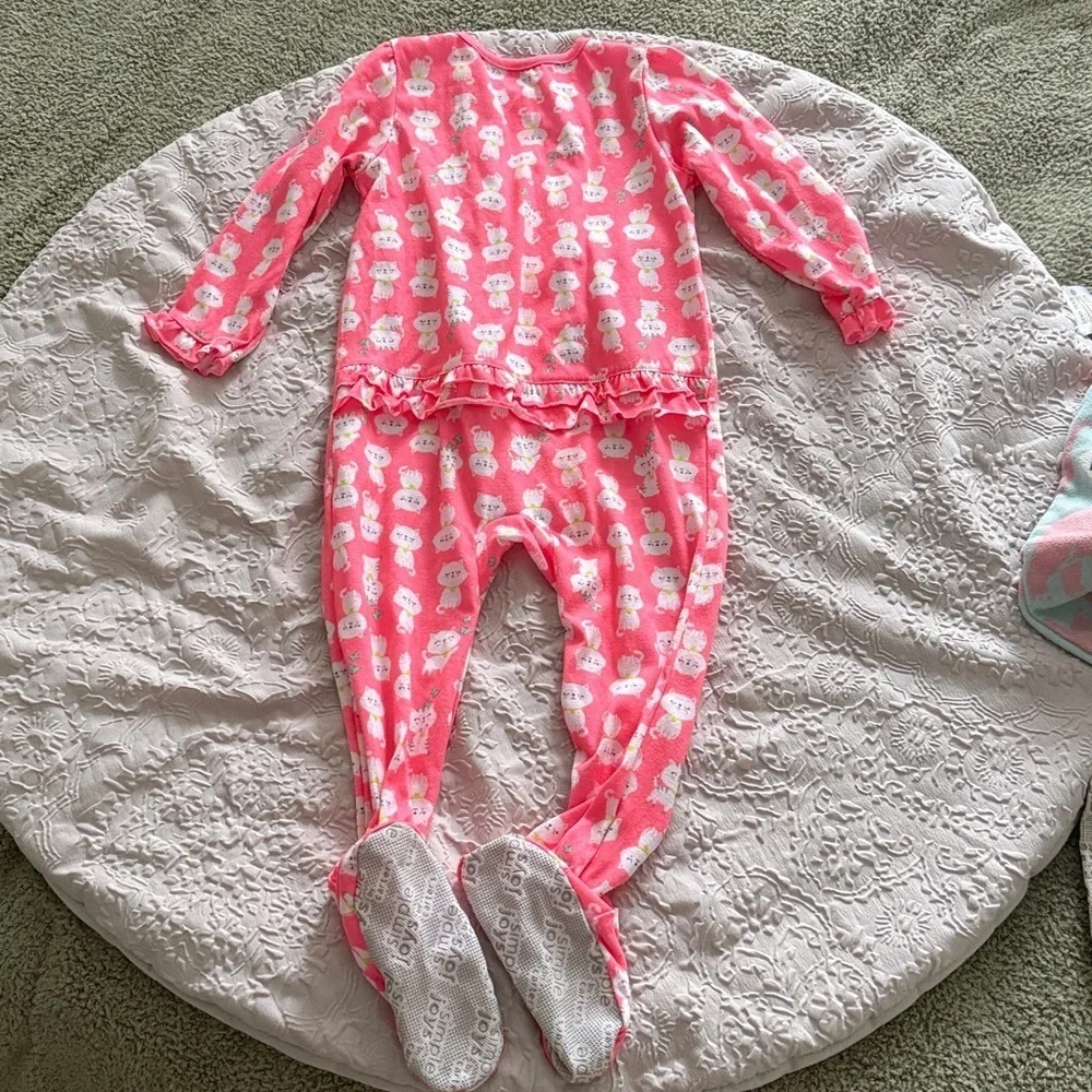Carter's Pink and Mint Kids Footies Pajamas Sz 3T Toddler Girls Pj
